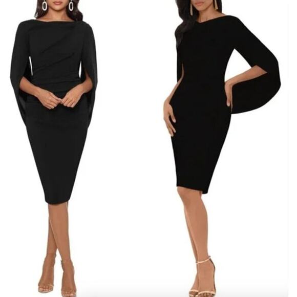 Betsy & Adam Jordan Dress Short Scuba Crepe Draped Back Sheath Black 16 - Picture 1 of 9